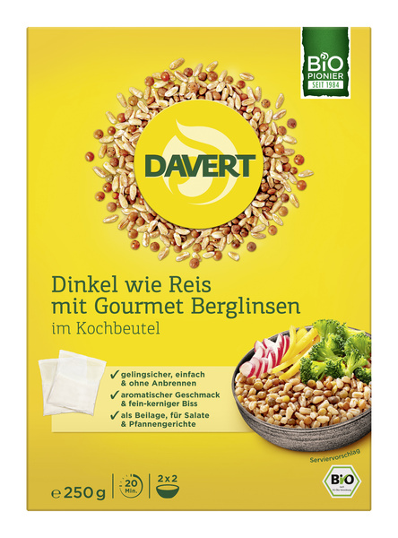 Davert Dinkel wie Reis mit Berglinsen im Kochbeutel 250 g