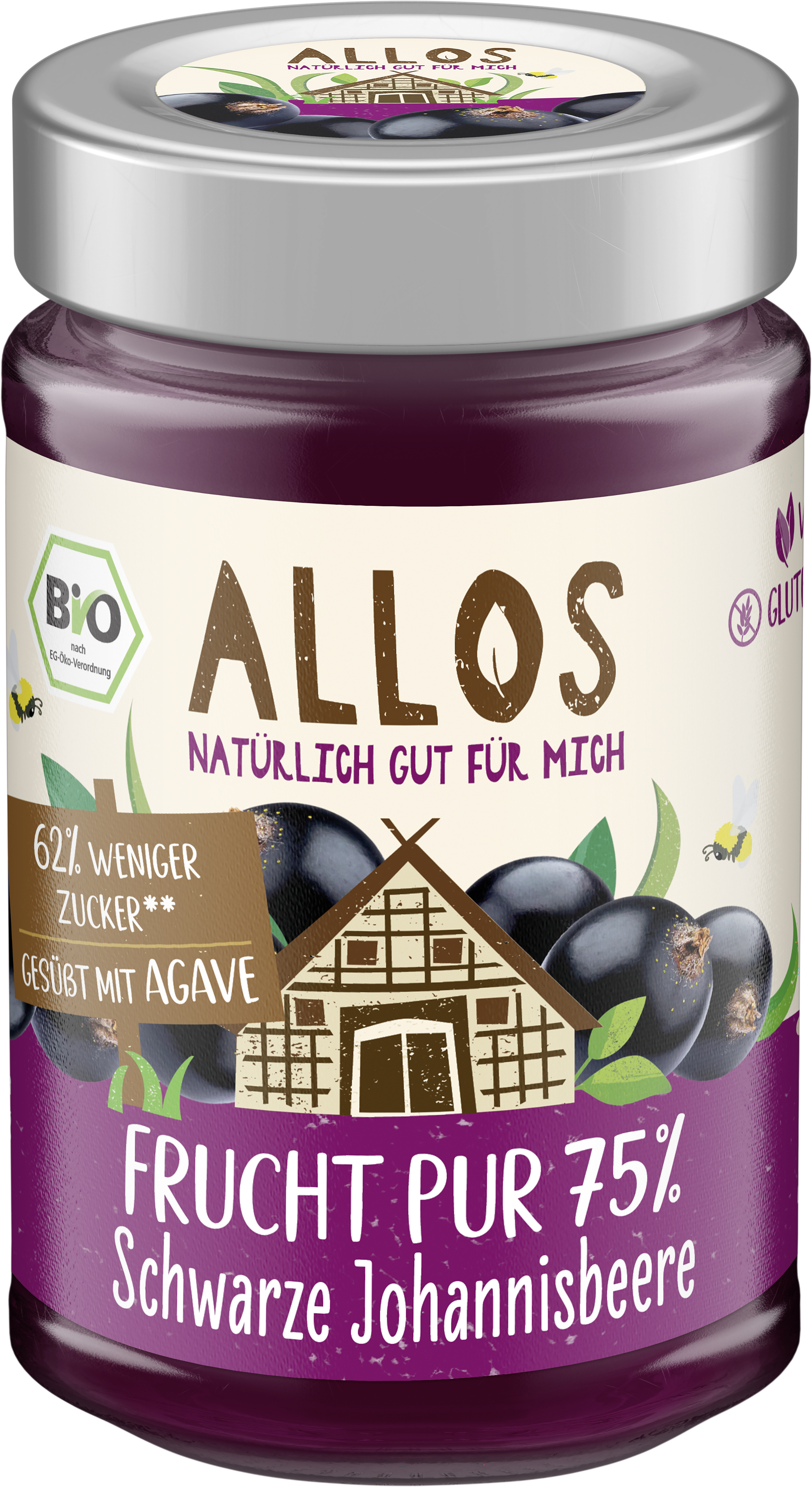 Allos Frucht Pur 75% Schwarze Johannisbeere 200 g