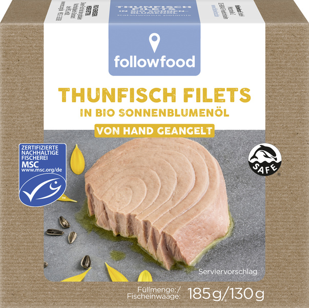 followfood Thunfisch Filets in Bio-Sonnenblumenöl 185 g