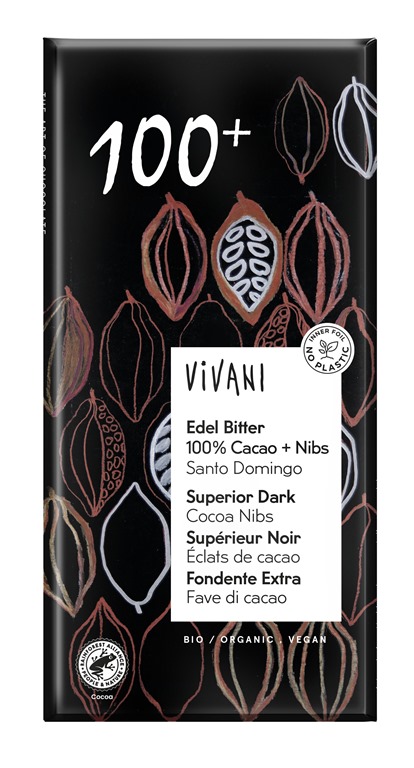 Vivani Edel Bitter 100% Cacao + Nibs 80 g