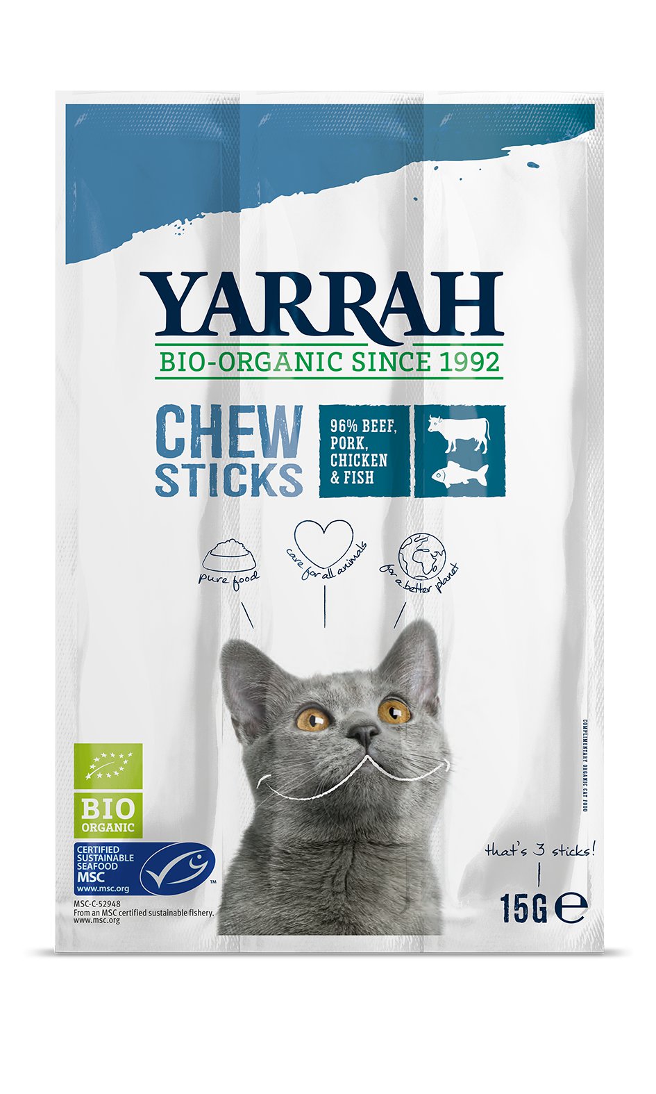 Yarrah Bio Katze Snack Kaustangen mit Fisch 15 g