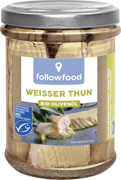 followfood Weiße Thunfischfilets in nativem  Bio-Olivenöl extra 165 g