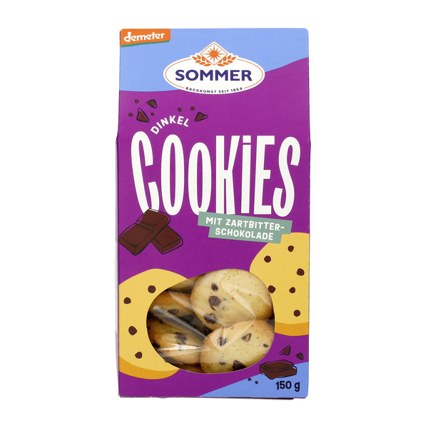 SOMMER BACKKUNST SEIT 1864 Dinkel Cookies mit Zartbitter-Schokolade Demeter 150 g