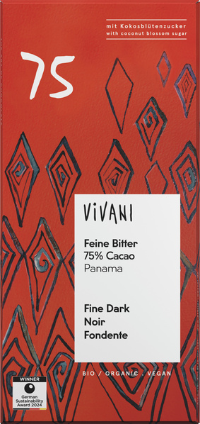 Vivani Feine Bitter 75% Cacao Panama 80 g