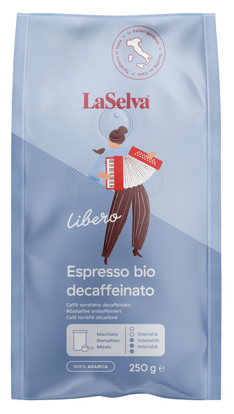 LaSelva Espresso Libero - Röstkaffee gemahlen entkoffein 250 g