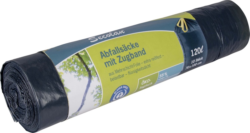 memo Handelsware Secolan Müllbeutel mit Zugband 120l schwarz 10 Beutel