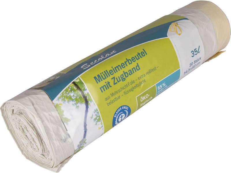memo Handelsware Secolan Müllbeutel  mit Zugband 35l weiß 20 Beutel