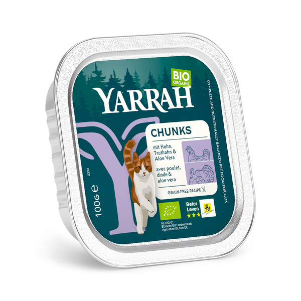 Yarrah Organic Petfood BRÖCKCHEN HUHN & TRUTHAHN IN SOßE FÜR KATZEN 100 g